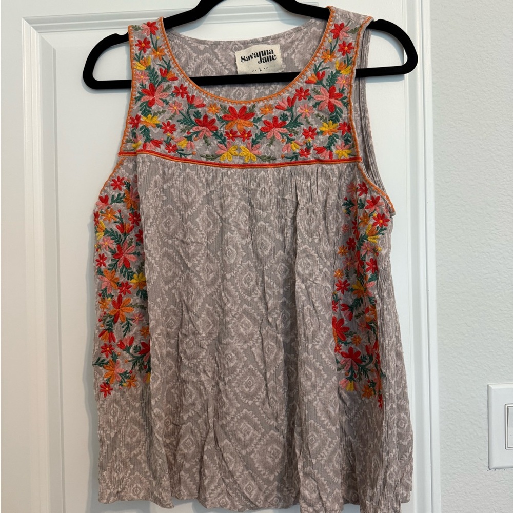Savanna Jane Gray Embellished Boxy Tank Top
